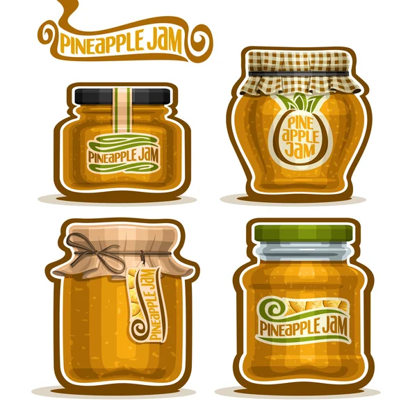 Vector logo Pineapple Jam in glass Jars — ストックベクタ