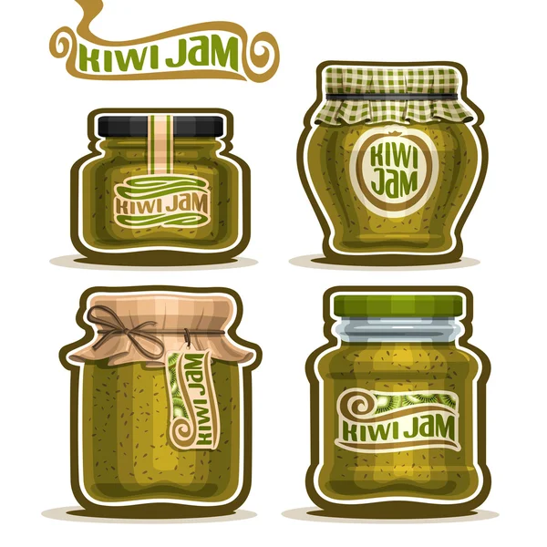 Logo del vector Kiwi Jam en frascos de vidrio — Vector de stock