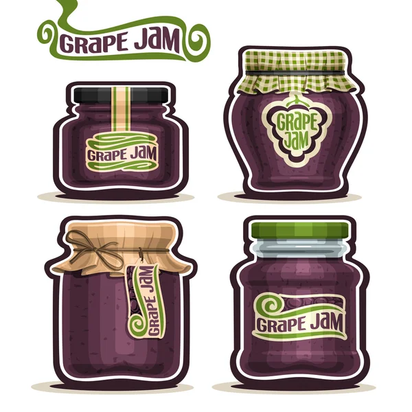 Vector logo druif Jam in glazen potten — Stockvector