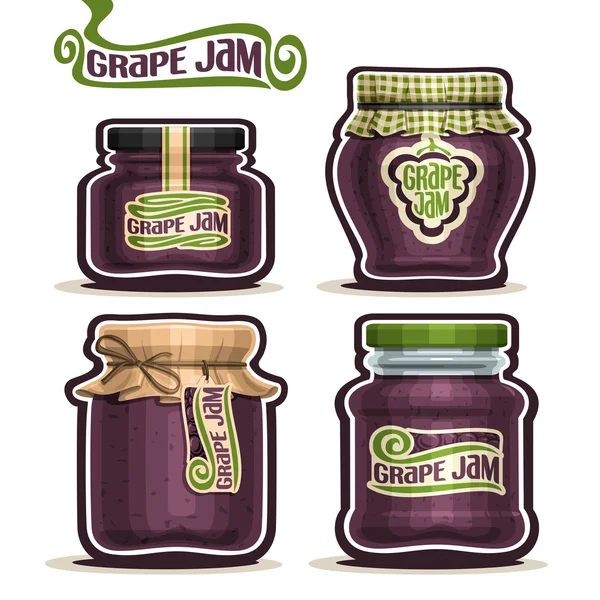 Vector logo Grape Jam in glass Jars — Stock vektor