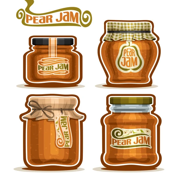 Vector logo Pear Jam in glass Jars — ストックベクタ