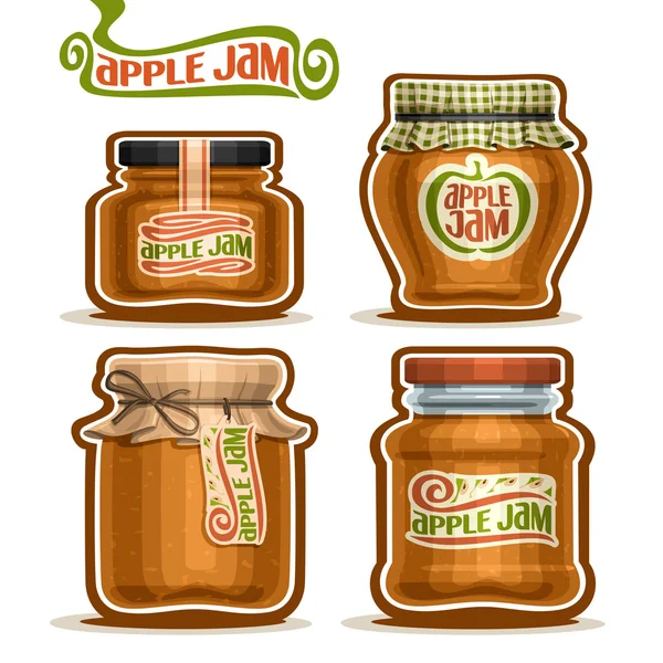 Vector logo Apple Jam in glass Jars — ストックベクタ