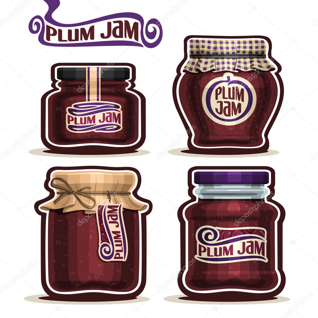 Vector logo Plum Jam in glass Jars