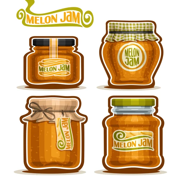 Logotipo do vetor Melon Jam em frascos de vidro — Vetor de Stock