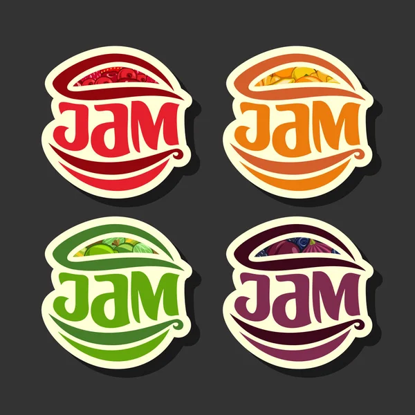 Vector Set eenvoudig fruit Jam etiketten — Stockvector