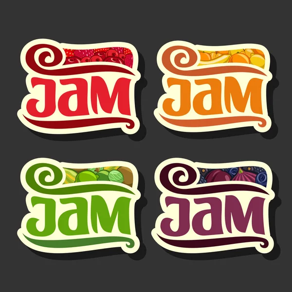 Vector Set barevné ovoce Jam štítky — Stockový vektor