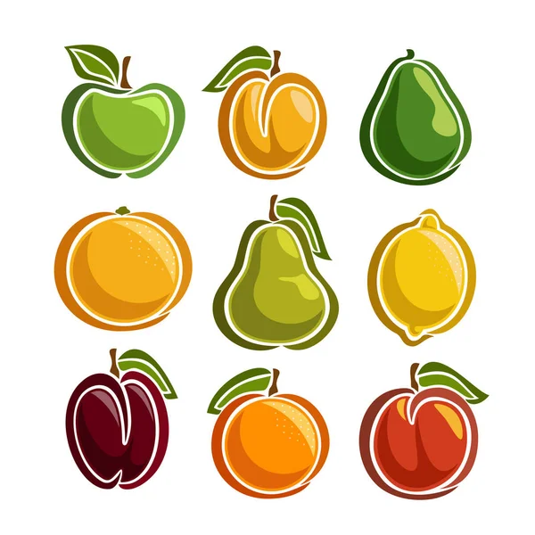Vector Set färgglada frukter ikoner — Stock vektor