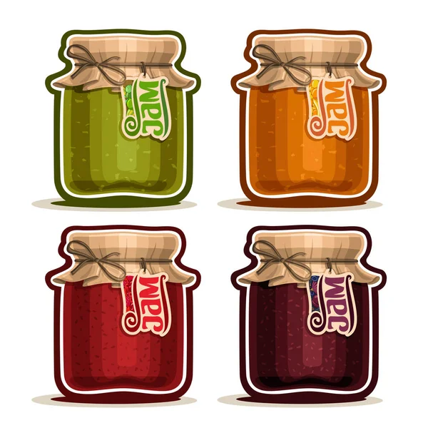 Logo vettoriale Fruit Jam in vetro Vaso con coperchio in carta legato fiocco di spago — Vettoriale Stock