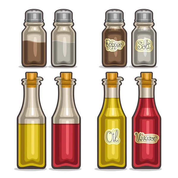 Ilustración vectorial Set de agitadores de vidrio para sal y pimienta — Vector de stock