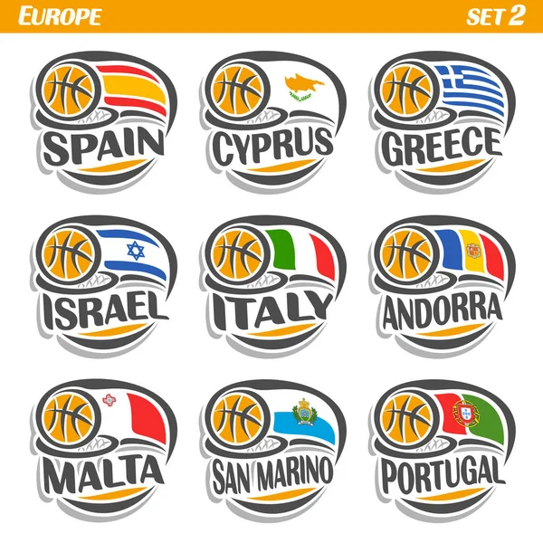 Vector set Flags of European Countries with Basketball Ball — Stock Vector