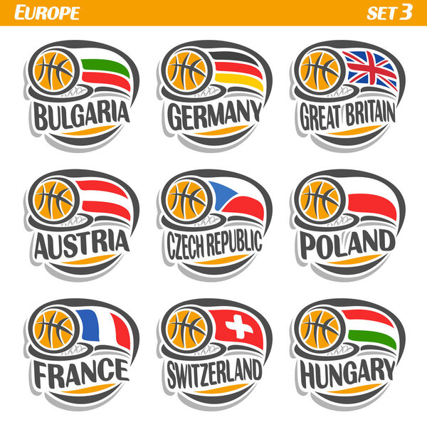 Vector set Flags of European Countries with Basketball Ball