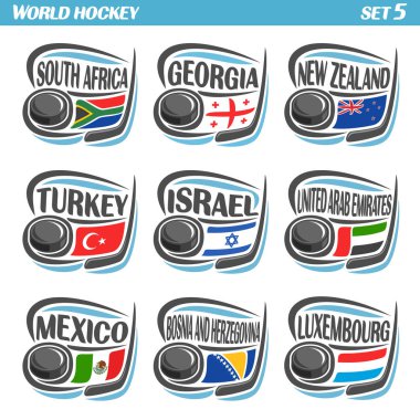 Vektör buz Hokey diski ile Avrupa ülkelerinin bayrakları ayarlamak