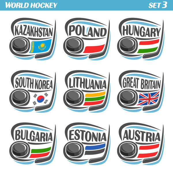 Vector set Flags of European Countries with Ice Hockey Puck