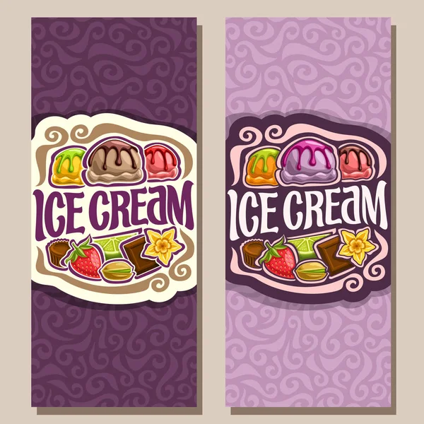 Bandeiras verticais de vetor para sorvete — Vetor de Stock