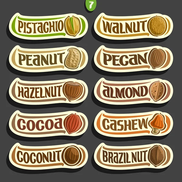Vector Set of Nuts labels — Stock Vector
