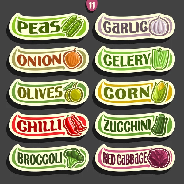 Conjunto de vectores Etiquetas com texto para legumes frescos — Vetor de Stock