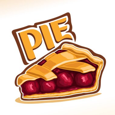 Cherry Pie, ev yapımı taze şekerlemeler meyve doldurma ile dilim illüstrasyon izole beyaz arka planda, geleneksel rustik kirazlı turta parça hamur xmas tatil için kafes ile vektör.