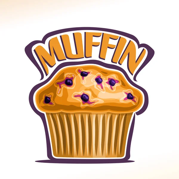 Logo Vettoriale Muffin Mirtilli Carattere Originale Muffin Parola Gialla Poster — Vettoriale Stock
