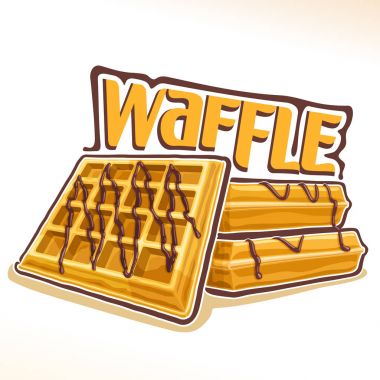 Belçika Waffle, yığın tatlı kare gofret çikolata Pastane menüsü ile ev yapımı hizmet pasta ve kelime gözleme için özgün yazı tipi poster çizimi için vektör logo taze Belçika tatlı