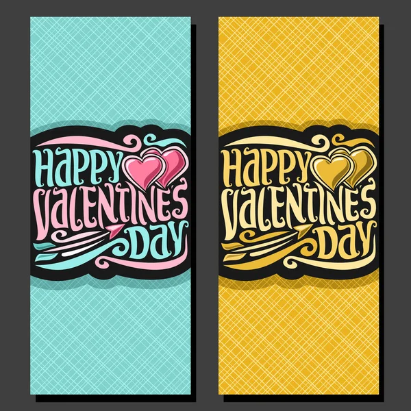 Vector Vertical Banners Valentine Day Greeting Cards Two Pink Hearts — Stock Vector
