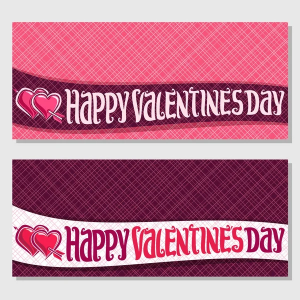 Vector Greeting Cards Valentine Day Copy Space Banners Pink Hearts — Stock Vector