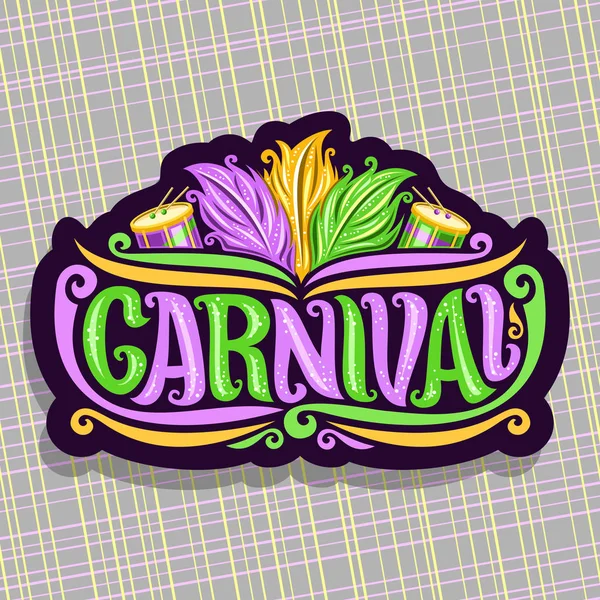 Logotipo Vectorial Para Carnaval Póster Con Tocado Plumas Brasileñas Tambores — Archivo Imágenes Vectoriales