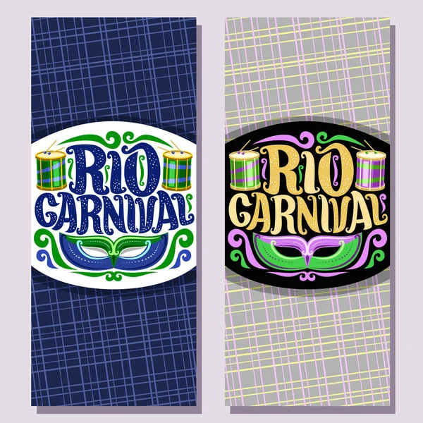 Banderas Verticales Vectoriales Para Carnaval Río Invitan Entradas Con Máscara — Vector de stock