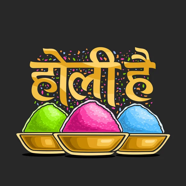 インドのホーリー祭 インドの伝統的な休日のホーリーのカラフルなロゴのポスターをベクトル 楽しい色 ヒンディー語で明るい Gulal 粉ボウル言葉ホーリー ハイの装飾的なフォントのヒンズー教の祭り — ストックベクタ