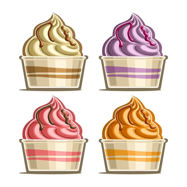 Ensemble Vectoriel Crème Glacée Dans Une Tasse Papier — Image vectorielle