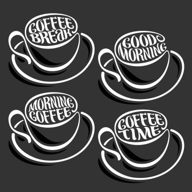 Kahve bardakları vektör kümesi kara tahta üzerinde