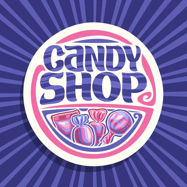 Vektör Sarılmış Logosuna Candy Shop Için Yuvarlak Tabela Tatlı Pembe — Stok Vektör