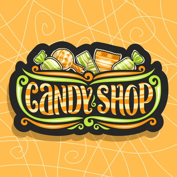 Векторный Логотип Candy Shop Темной Вывеске Завернутых Сладостей Желтый Зеленый — стоковый вектор