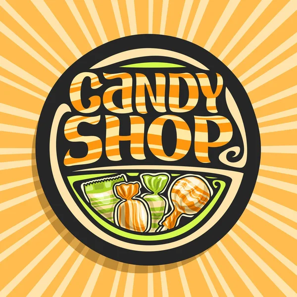 Векторный Логотип Candy Shop Круглой Вывеске Обернутых Желто Зеленую Пластиковую — стоковый вектор