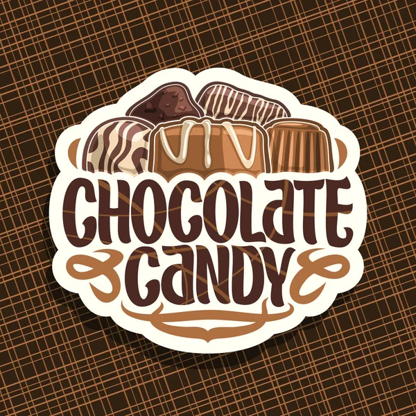 Logo Vettoriale Caramelle Cioccolato Cartello Carta Tagliata Con Mucchio Praline — Vettoriale Stock