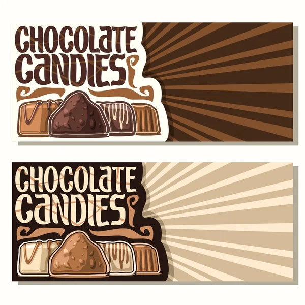 Vector Banners Chocolate Candies Copy Space Swiss Praline Belgian Bonbons — Stock Vector