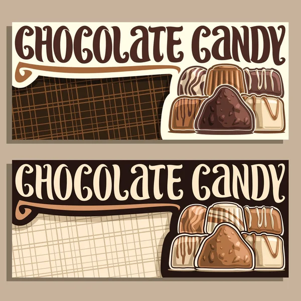 Vector Banners Chocolate Candy Copy Space Pile Swiss Praline Belgian — Stock Vector