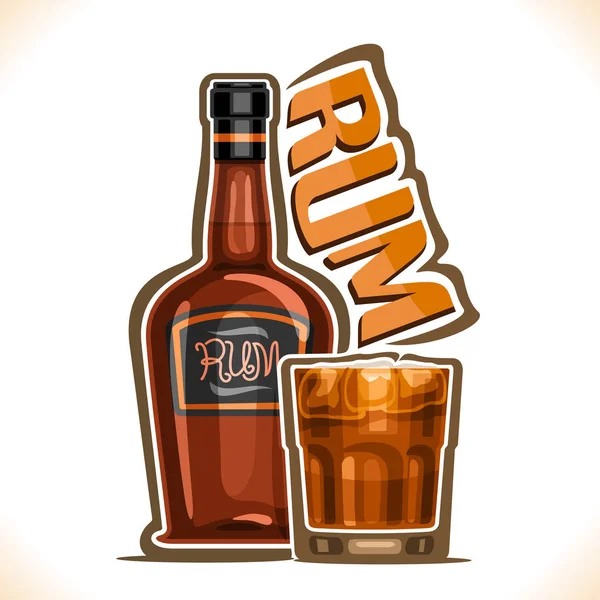 Vectorillustratie Van Alcohol Drinken Rum Oude Bruine Fles Premium Cubaanse — Stockvector