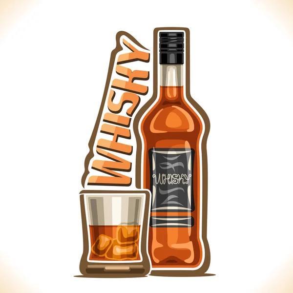 Ilustración Vectorial Bebida Alcohólica Whisky Vieja Botella Marrón Licor Escocés — Vector de stock