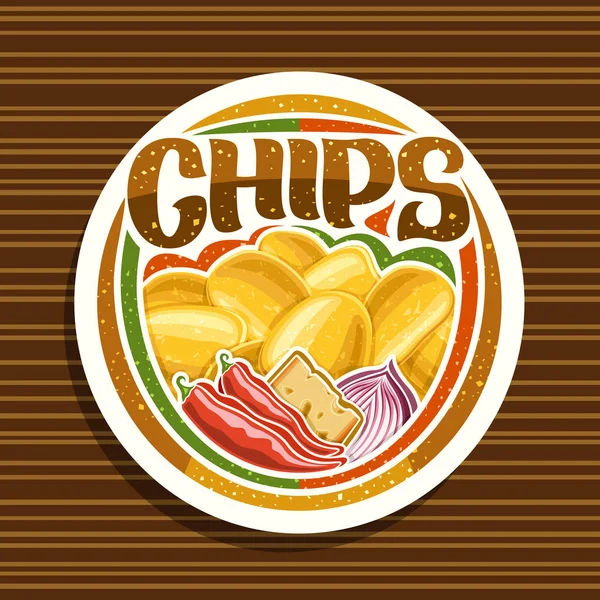 Векторный Логотип Картофельных Чипсов Декоративные Вывески Иллюстрацией Кучи Хрустящего Картофеля — стоковый вектор