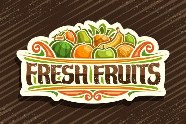 Vector Logo Fresh Fruits Cut Paper Sign Illustration Pile Cartoon — Stock Vector