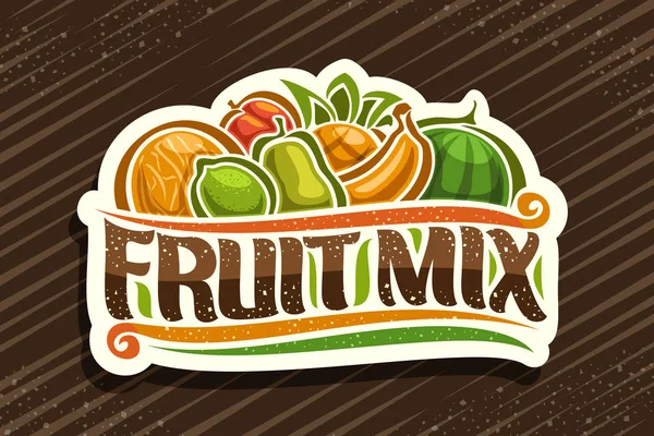 Logo Wektorowe Fruit Mix Wycięta Plakietka Papierowa Ilustracją Stos Owoców — Wektor stockowy