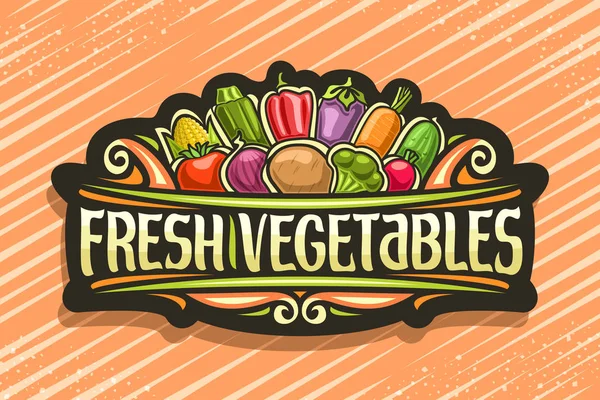 Logotipo Vectorial Para Verduras Frescas Etiqueta Engomada Negra Con Ilustración — Vector de stock