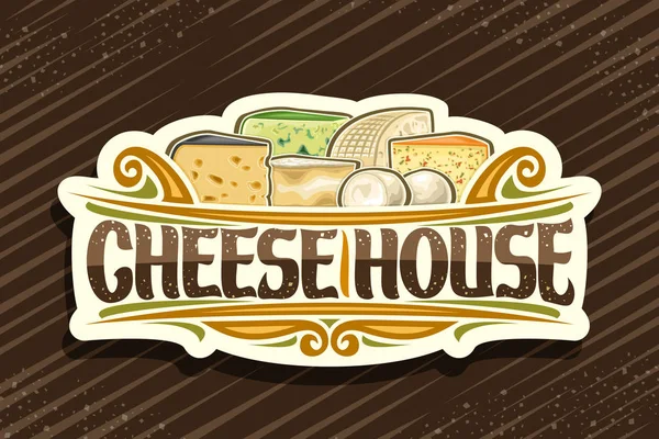 Векторный Логотип Cheese House Винтажный Вырезок Бумаги Иллюстрацией Разнообразных Кусочков — стоковый вектор