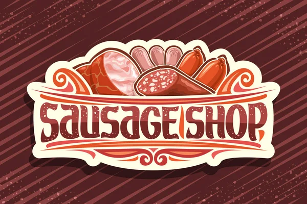 Vector Signage Sausage Shop Vintage Cut Paper Label Illustration Many — ストックベクタ