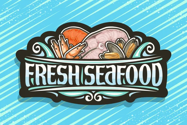 Taze Deniz Ürünleri Için Vektör Logosu Kesilmiş Balık Parçaları Haşlanmış — Stok Vektör