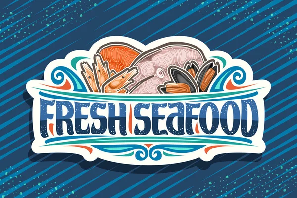 Taze Deniz Ürünleri Için Vektör Logosu Kesilmiş Balık Parçalarının Resimlendirildiği — Stok Vektör
