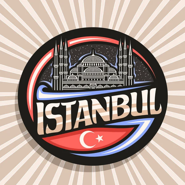 Векторний Логотип Стамбула Темний Декоративний Круглий Тег Ілюстрацією Султанахмета Камія — стоковий вектор