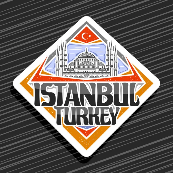 Векторний Логотип Стамбула Білий Ромб Тег Лінійною Ілюстрацією Знаменитого Султанахмета — стоковий вектор