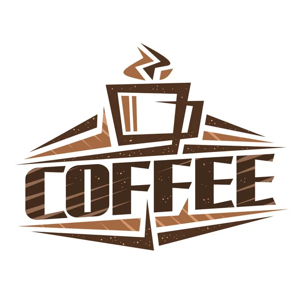 咖啡饮料矢量标识 网朋克咖啡店装饰标牌 附有蒸煮咖啡杯 尖锐设计元素和白底咖啡原装字体的简要说明 — 图库矢量图片