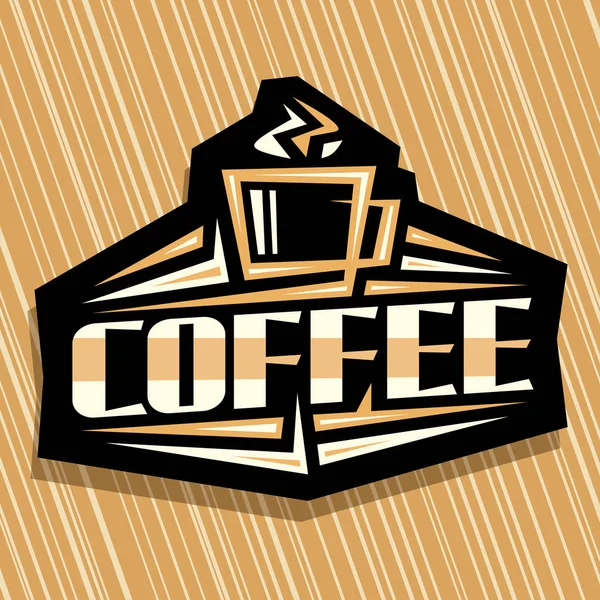 咖啡饮料矢量标识 网朋克咖啡店装饰标牌 附有蒸煮咖啡杯 尖锐设计元素和黑色背景咖啡原装字体的简要说明 — 图库矢量图片